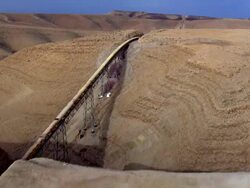  AERIAL WS CU ZO View of potash conveyor in desert / Sourn Judea Desert, Israel Stock Footage