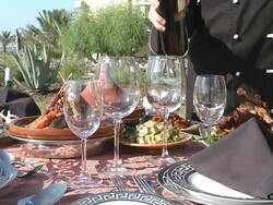  MS Wine being poured into wine glass / Tangiers, Unspecified, Morocco Stock Footage