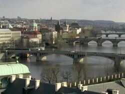WS View bridges and river near old town / Prague, Hlavni mesto Praha, Czech Republic Stock Footage