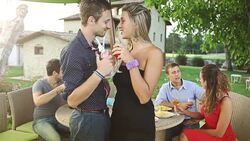 Group of friends drinking wine in cheerful moment Stock Footage