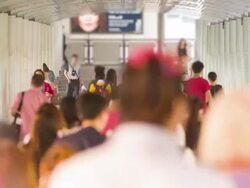 Crowd people walking on the Bridge walkway,Timelapse Stock Footage