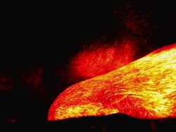 Volcanic lava Flowing at night Stock Footage