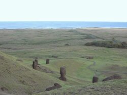WS View of Moai statue near ocean / Rapa Nui National Park, Easter Island, Chile  Stock Footage