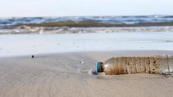 HD dolly:Environmental Pollution, plastic bottle on the beach. Stock Footage