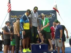 ATMOSPHERE - Award ceremony at Nautica Malibu Triathlon Presented by Equinox on 9/8/13 in Malibu, CA. Stock Footage