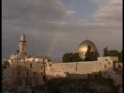 WA Old city wall, Gold dome of the Temple Mount behind wall, rainbow, Jerusalem Stock Footage