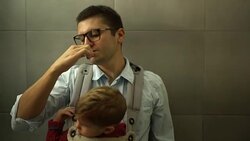 Busy father brushing his teeth Stock Footage