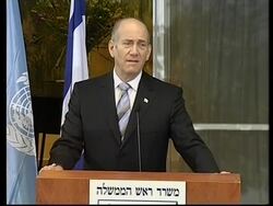 Israeli PM meets UN's Ban, comments on talks, Palest Min saying Olmert is bluffing News Clip
