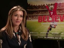 INTERVIEW - Natascha McElhone on her role in the film and her thoughts on football today at 'Believe' Interviews Stock Footage