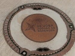  MS Sewer cover with europeean logo,Schengen, Moselle Valley / Schengen, Moselle, Luxembourg  Stock Footage