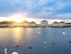 Time Lapse of Nymphenburg Castle at sunset, day to night, LR pan Stock Footage