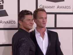 Neil Patrick Harris and David Burtka at 56th Annual Grammy Awards - Arrivals Stock Footage