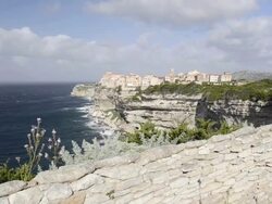 WS Shot of City on Limestone cliffs / Bonifacio, Corsica, France Stock Footage