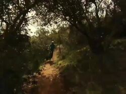 mountain bike cable cam dirt jump Stock Footage