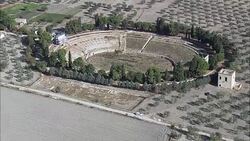 Roman Amphitheatre Lucera  - Aerial View - Apulia, Provincia di Foggia, Lucera, Italy Stock Footage