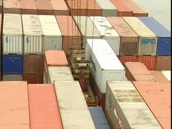 Container being lifted from ship, Container Terminal, Southampton, UK Stock Footage
