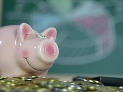 sbusiness concept - money and piggy bank Stock Footage