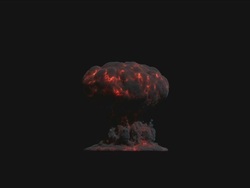 WS View of large nuclear blast with black smoke and red veins of fire showing mushroom cloud slowly rising in air with lens flare on keyable backdrop / Montreal, Quebec, Canada Stock Footage