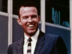 1959 close up astronaut Gordon Cooper wearing suit smiling / newsreel Stock Footage