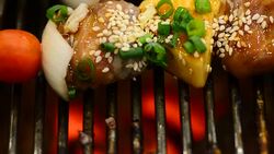 HD:meat grill skewer kebabs on barbecue grill Stock Footage