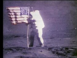 Astronaut placing American flag on Moon Stock Footage