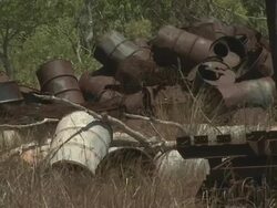44-gallon drums rust in outback, Kimberley, Australia Stock Footage