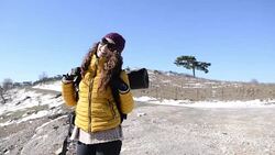 Cheerful female explorer Stock Footage