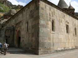 Geghard monastery, exterior view of the monastery Stock Footage