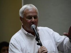 Robert Peterson former Ontario Premier and chairman of the XVII Pan Am Games speaks in flame arrival ceremony Stock Footage