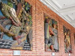 MS Shot of Sculptures at Oslo City Hall / Oslo, Norway Stock Footage