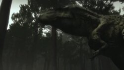 A Tyrannosaurus Rex stomps around a prehistoric forest. Stock Footage