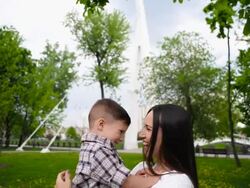happy mother and son in the park Stock Footage