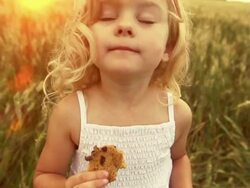 Cute little girl eats a cookie Stock Footage