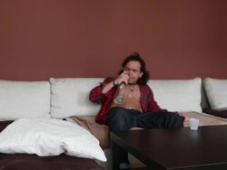 Drunk man at home Stock Footage