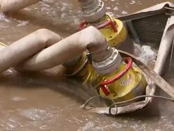 CU Shot of bridge construction site, preparing demolition of old bridge at Saar rive / Wiltingen, Rhineland Palatinate, Germany Stock Footage