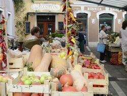 MS Fruits and vegetables market / Rovinj, Istria, Croatia Stock Footage