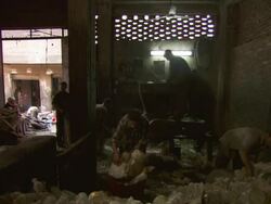 MS Shot of Garbage machinery with zabbaleen people / Cairo, Egypt Stock Footage