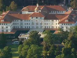 MS AERIAL ZO View of pinehurst resort / North Carolina, United States Stock Footage