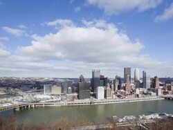  MS T/L View of  city  with white clouds / Pittsburgh, PA, United States Stock Footage