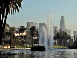 Los Angeles skyline from Echo Park Stock Footage