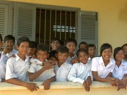 MS Group of primary and secondary school students in rural Siem Reap / Cambodia Stock Footage