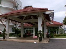 MS Shot of entrance to luxury hotel / Sihanoukville, Cambodia Stock Footage