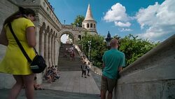 Aerial Time Lapse of Tourist walking at Fisherman Bastion, Budapest Stock Footage