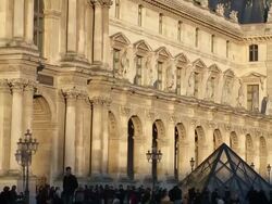 MS TD PAN Louvre palace to pyramid at museum de louvre / Paris, France  Stock Footage