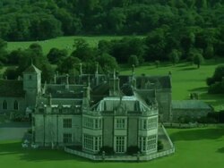 Aerial Shot of Wiston House and St Mary's Church, West Sussex, England Stock Footage
