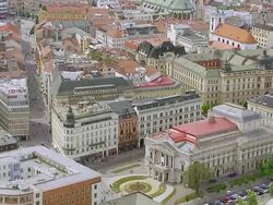 WS AERIAL View of buildings / Brno, Brno City District, Czech Republic Stock Footage