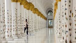 United Arab Emirates, Abu Dhabi, Sheikh Zayed Grand Mosque. Cleaner Stock Footage