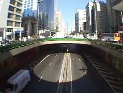 MS, FISH EYE, TU, Brazil, Sao Paulo, Traffic on Paulista Avenue Stock Footage