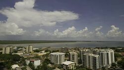 4K Darwin high-rise buildings, harbour and storm clouds, Top End, NT Stock Footage