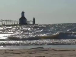 Lighthouse, Waves and a Gull Stock Footage